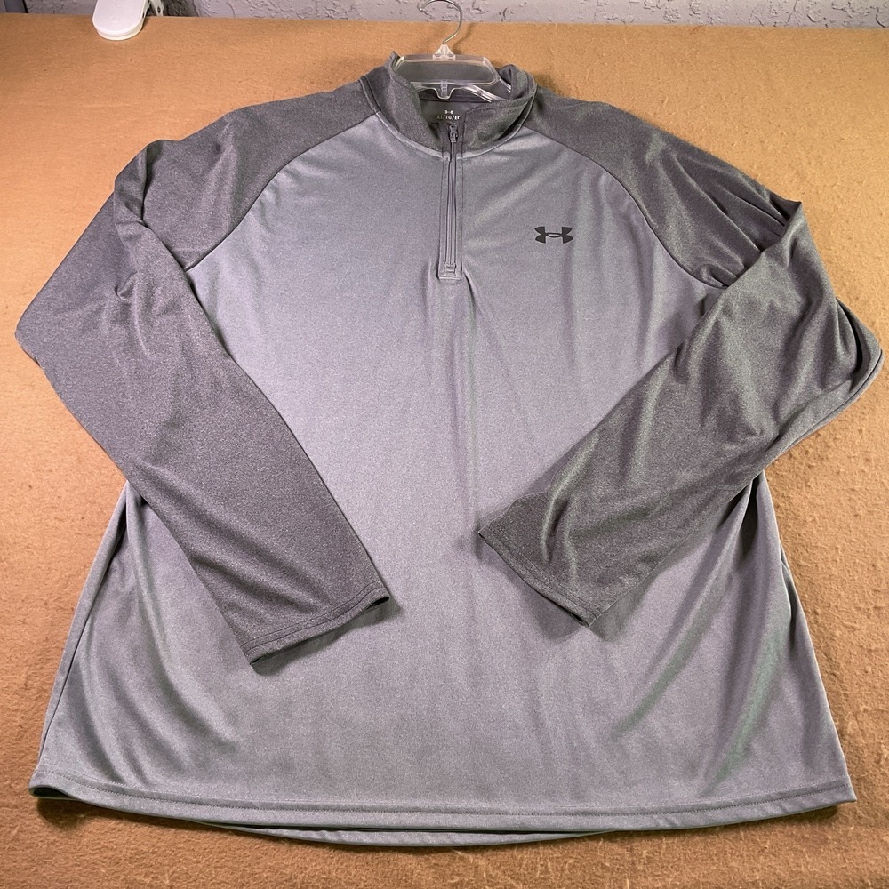 Under Armour Mens XL Grey Quarter Zip Pullover Long Sleeve Shirt HeatGear